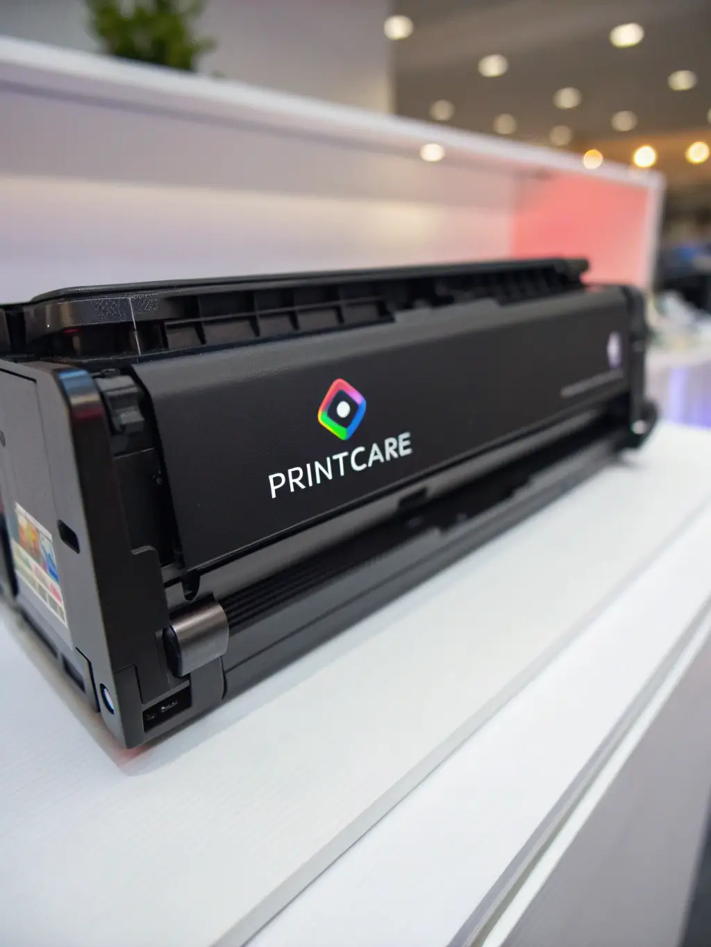 A close-up shot of a toner cartridge for a monochrome laser printer, emphasizing its sleek design and high capacity.